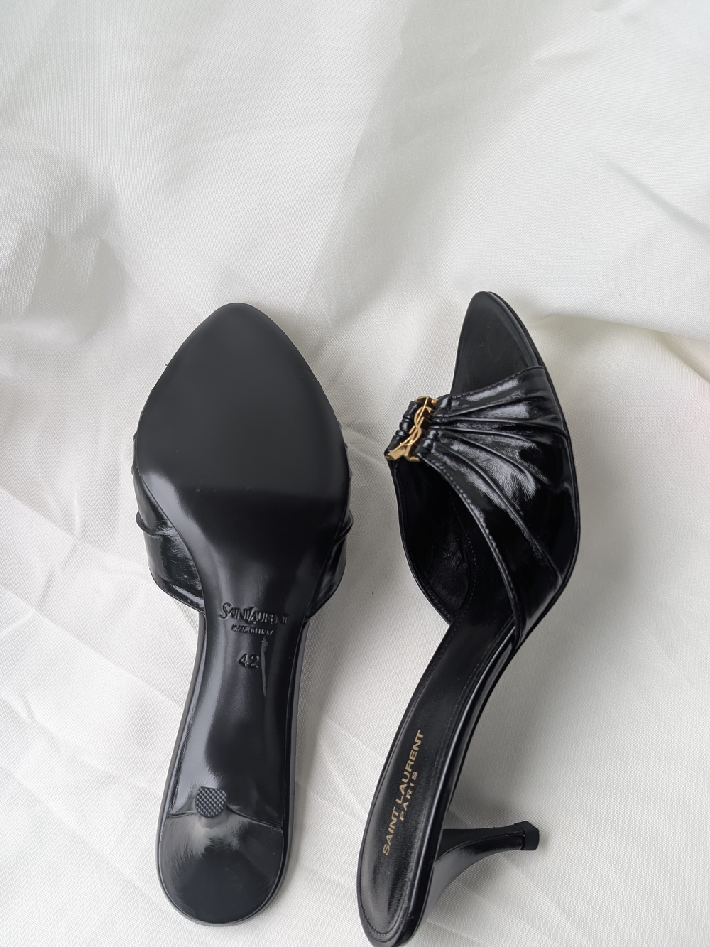 Saint Laurent Black Leather YSL Logo Slide Mule - Picture 9 of 16